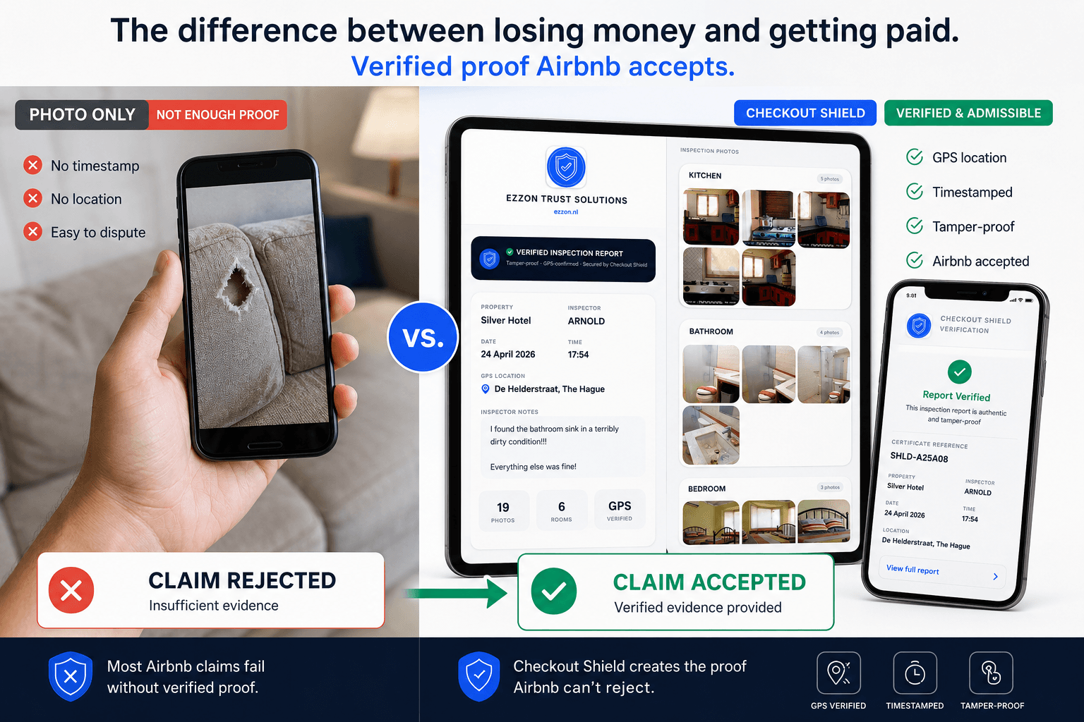 Photo only vs verified inspection report: claim rejected vs claim accepted